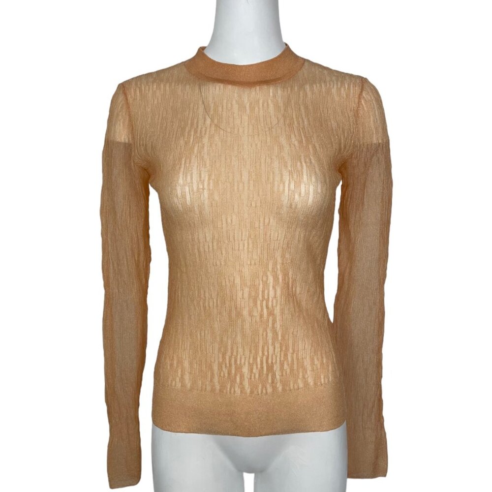 Aknvas Tan Sheer Long Sleeve Knit Sweater